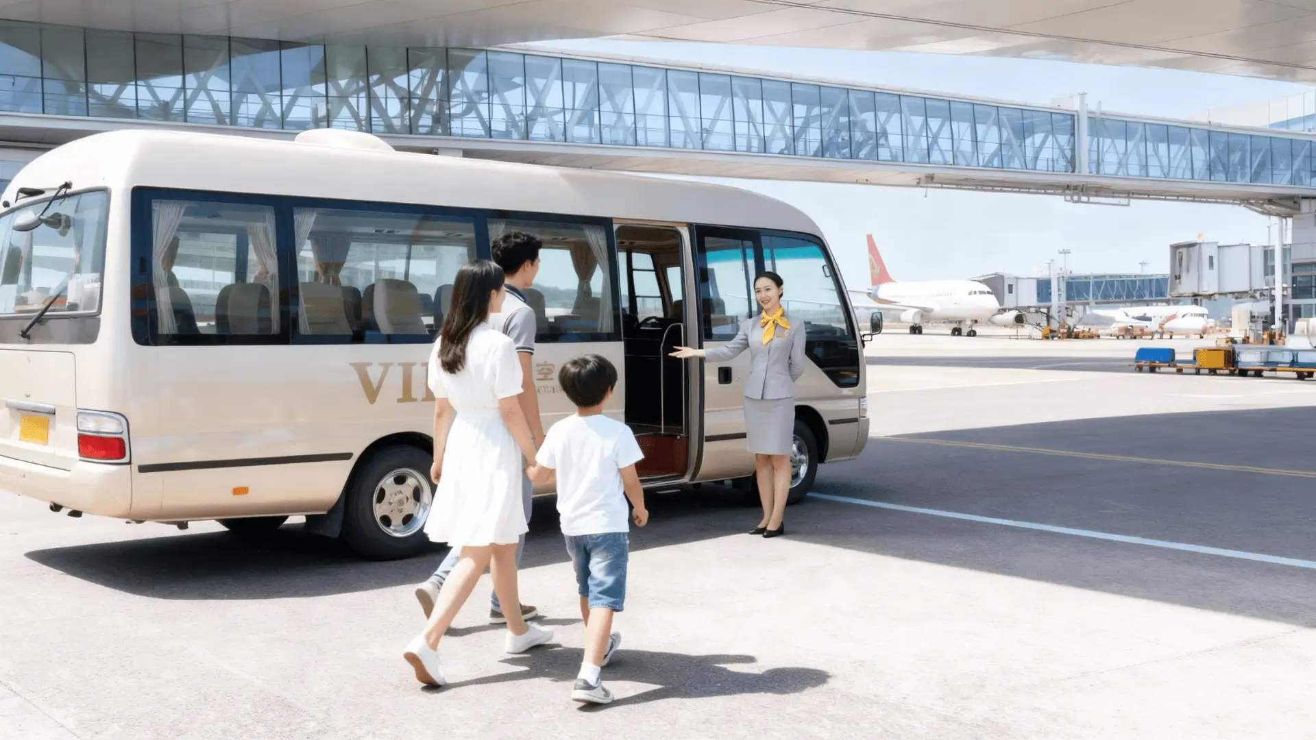 北京机场VIP贵宾服务展示图，提供高效通行的专属安检通道和礼宾车接送服务